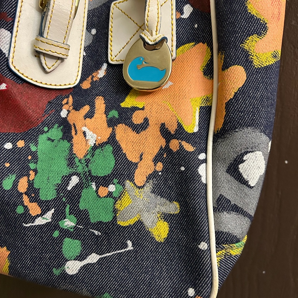 Dooney & Bourke Denim-Like Canvas Tote Bag w/ Paint Splat/Graffiti Pattern - Picture 5 of 16